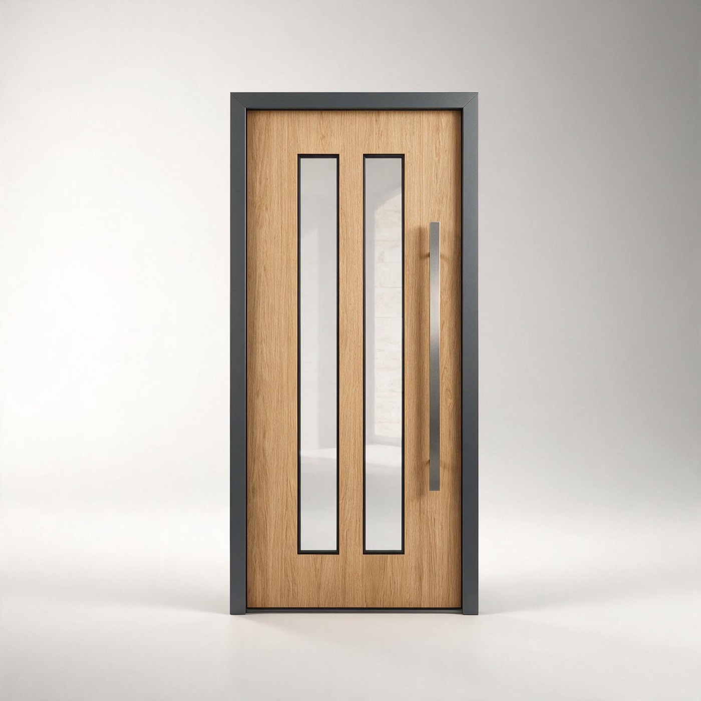 A premium oak entrance door with anthracite frame